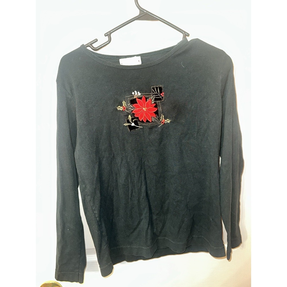 Top Stitch Women's Black Long Sleeve Christmas Shirt Size Large